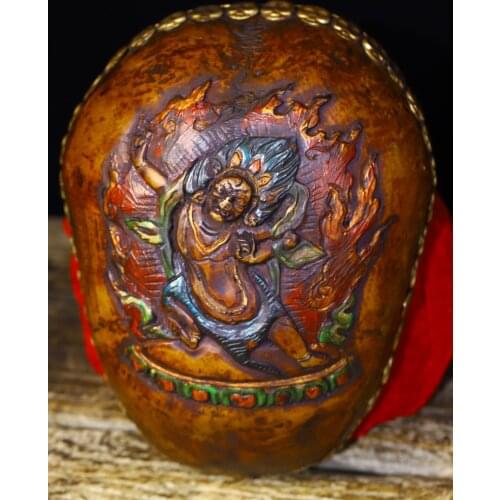 7"Tibet Buddhism Old silver inlay Skull head Tracing Vajra Bodhisattva statue Bowl Kapala Skull Cup Gabala Bowl