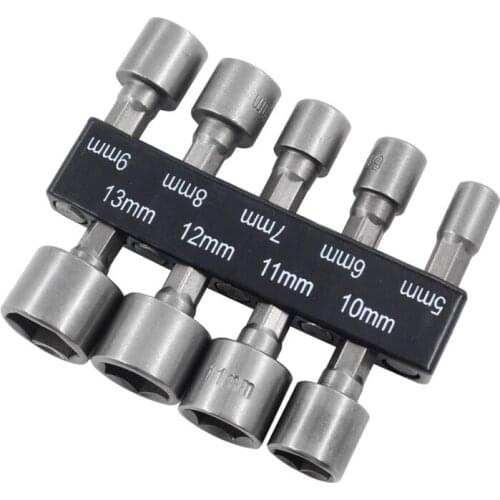 9Pcs 1/4" Hex Shank Power Nut Driver Drill Bit Metric Socket Wrench Screw 5-13mm Magnetic Nut Driver Set Socket Adapter