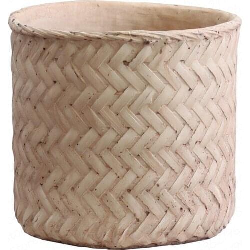 Anti bamboo woven cement flowerpot retro woven storage basket indoor potted flower planter household decorations