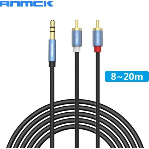 Anmck Audio RCA Cable Jack 3.5mm to 2 RCA Wire AUX Cables Adapter For Computer Amplifiers TV Box Speaker Cord 8m 10m 15m 20m