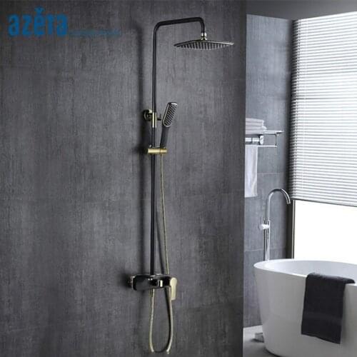 Azeta Bathroom Black+Gold Luxury Shower Systems With Hand Shower and Shower Head Bathroom Shower Set AT1882
