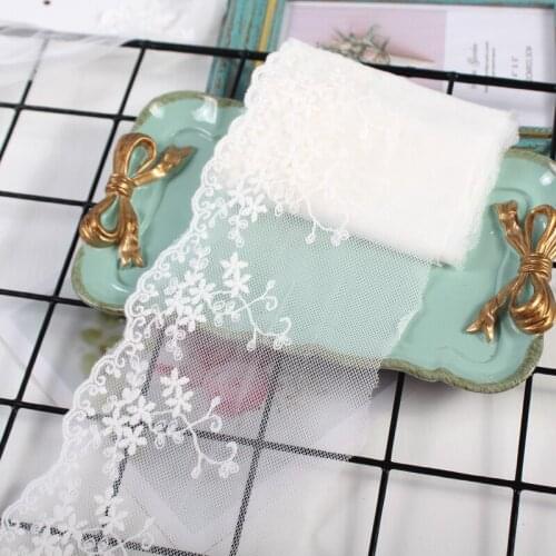White Cotton Thread + Mesh Embroidery Lace Five-star Transparent Mesh Dress Lace Fabric Trim For sewing DIY Hand Accessories