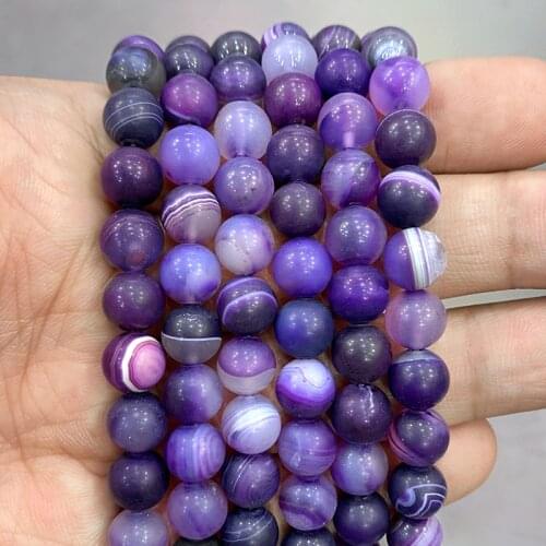Matte Banded Purple Lace Agates Natural Stone Beads Diy Bracelet Necklace Pendant for Jewelry Making 15" Strand 4 6 8 10 12 14MM