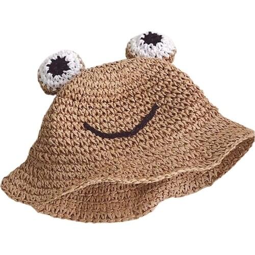 Childrens Frog Straw Hat Outing Handmade Fisherman Hat