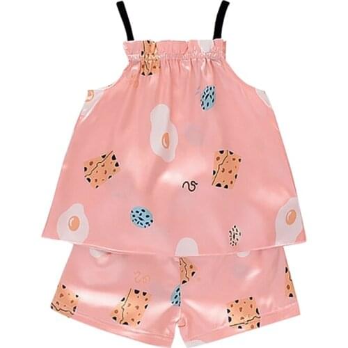 Baby Pajamas Set 2pcs Kids Clothes for Girls Cheese Pattern Sling Outfits Short Sleeve Blouse Tops+Shorts Sleepwear 7