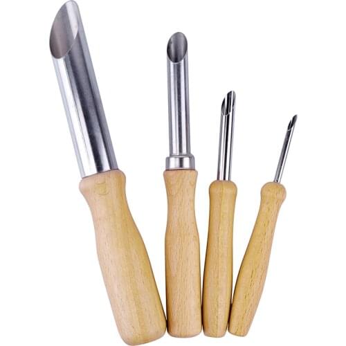 4 pieces of pottery puncher stainless steel wooden handle puncher bottom drilling pottery ooze round punch pottery tools