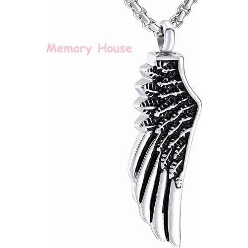 IJD8532 Stainless Steel Single Wing Cremation Jewelry Urns Pendant Necklace For Pet Ashes Keepsake Locket Jewelry