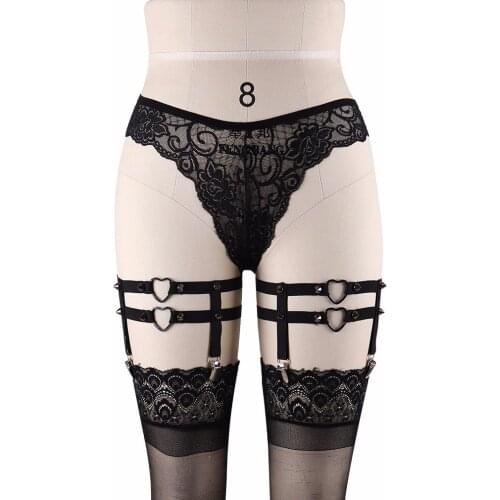 JLX.HARNESS 1 Pair Sexy Leg Garters Women Adjustable Suspenders Belt Black Body Cage Harness Fetish Leg Bondage Harness P0082