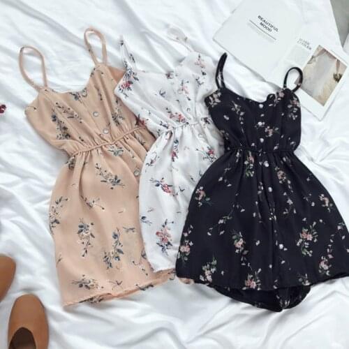 HELIAR Spring Floral Printed Rompers Women Playsuits Lady Jumpsuits with Buttons Lapel Rompers Sleeveless Casual Female Playsuit