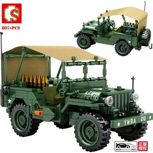 Sembo Block Military Jeeped Car Technik Blocks Moc WW2 German Military Retro Classic Car Building Blocks Model Boys Toys Gifts