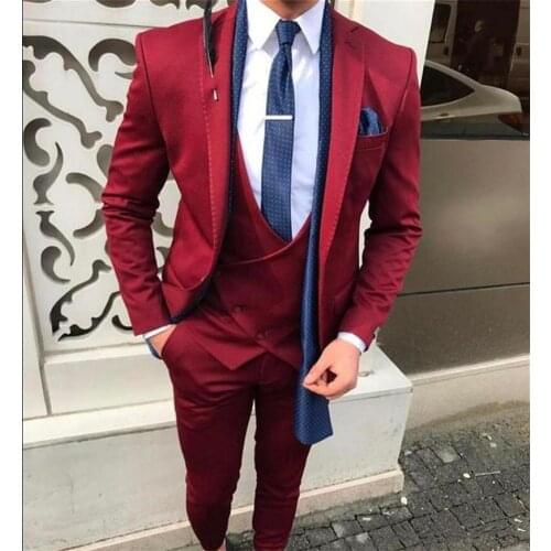 Handsome Groomsmen Notch Lapel Groom Tuxedos Wedding Dress Men Suits Blazer Prom Dinner (Jacket+Pants+Tie+Vest) A619