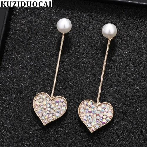 Kuziduocai New Fashion Jewelry Will Not Fade Colorful Heart Love Statement Long Drop Earrings For Women Brincos Pendientes E-835