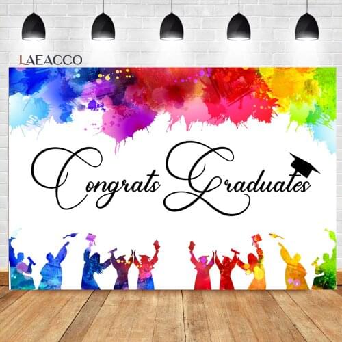 Laeacco Graduation Celebration Party White Photocall Background Colorful Graffiti Baby Poster Portrait Photography Backdrops