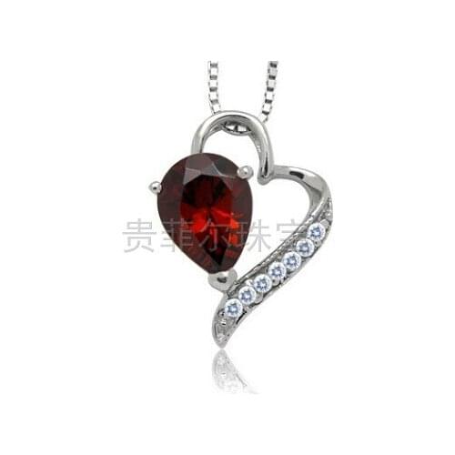 Fashion Silver Heart Pendant for Woman 6mm*8mm Natural Garnet Necklace Pendant 925 Silver Garnet Pendant Gift for Woman