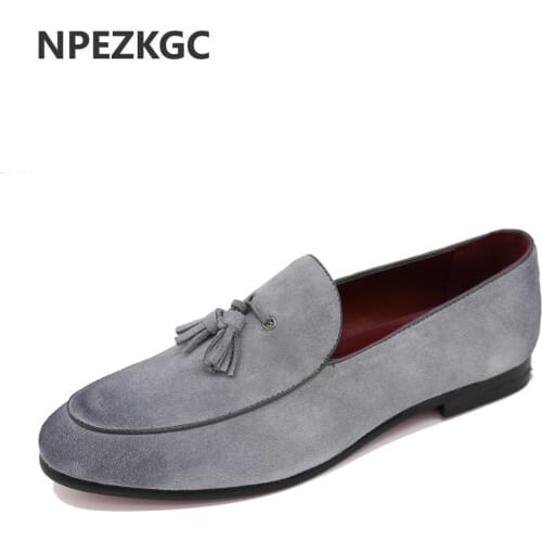 NPEZKGC New Arrival Casual Mens Shoes Suede Leather Men Loafers Moccasins Fashion Low Slip On Men Flats Shoes oxfords Shoes