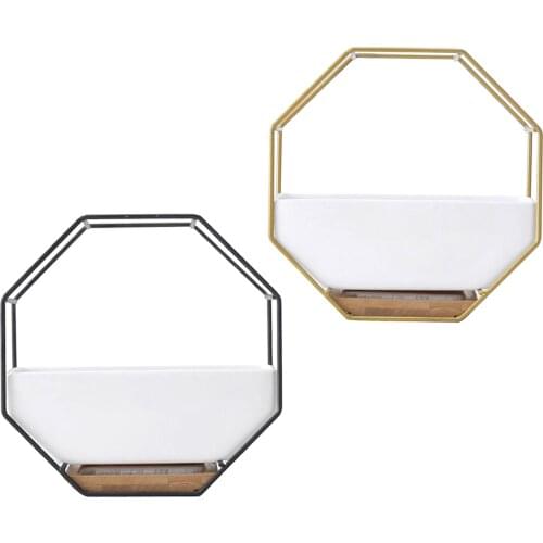 Wall Hanging/Tabletop Ceramic Planter Pot Flowerpot with Metal Rack for Indoor Flower Plants Succulent Cactus Aloe