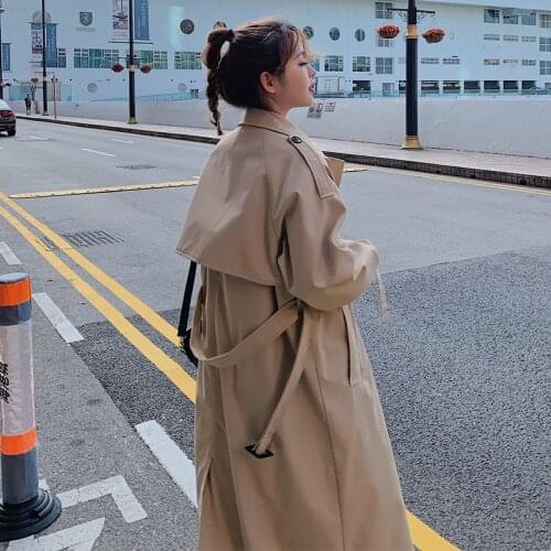 2020 New Spring Autumn Long Women Trench Coat Double Breasted Belted Personality Loose Coat Casual Lady Outerwear Windbreaker