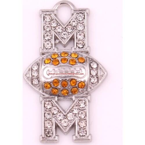 New Arrial Mothers day jewelry fashion 50pcs zinc alloy studded Football MOM Crystal Pendant