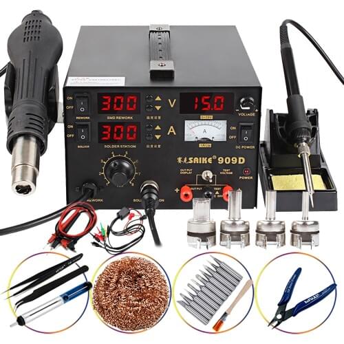 SAIKE 909D Soldering Station Heat Gun Desoldering Station Power Multi-Function 3 in 1 Constant Temperature Soldering Iron