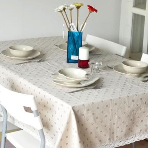 Pastoral Rectangular Linen Cotton Cloth Tablecloth Fabric Daisy Flower Printed Home Kitchen Dining Room Table Cloths Ornament