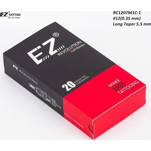 RC1207M1C-1 EZ Revolution Cartridge Needles Curved Magnum Tattoo Needles #12 (0.35 mm) Long Taper 5.5 mm for Cartridge Machines