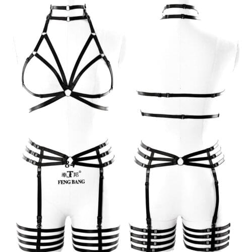 Rave Wear Suspenders Belt Harness Cage Bra Erotic Lingerie Full Body Harness For Women Goth Harness Sexy Body Stockings Bondage