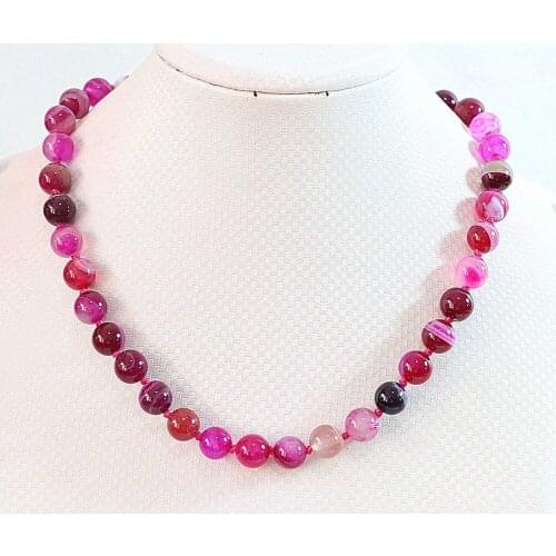 Rose red stripes carnelian onyx natural agat stone 12mm round beads chain strand necklace for women choker jewelry 18inch B647-3