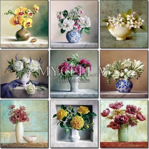 DIY,Full,5D,Flower,Diamond Painting,Mosaic Cross Stitch,Diamond Embroidery,Needlework,square Rhinestone,Decoration, Art,Vase