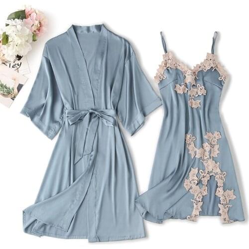 Sexy Applique Wedding Lady Robe Suit Loose Satin Bride Bridesmaid Kimono Bathrobe Gown Mini Sleepwear Rayon Intimate Lingerie