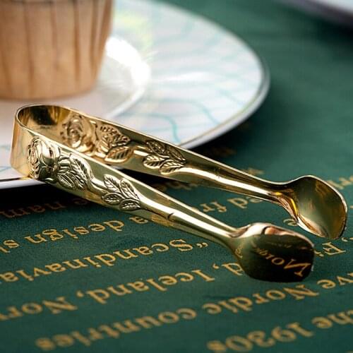 Sugar tongs 304 stainless steel mini food clip rose pattern ice cube clip biscuit clip lemon slice tweezers clip