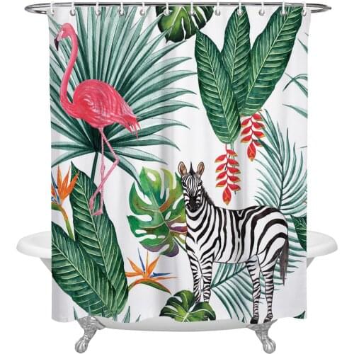 Zebra Flamingo Tropical Jungle Shower Curtains Bathroom Curtain Waterproof Polyester Frabic Bathroom Curtain with Hooks