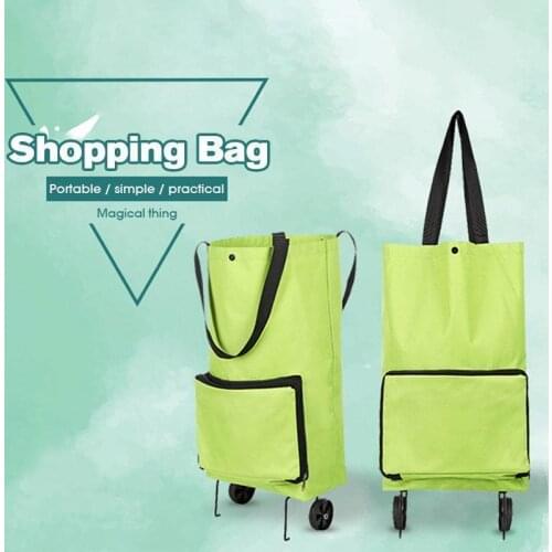 2 In 1 Foldable Shopping Cart With Wheels Premium Oxford Fabric Multifunction Shopping Bag Organizer High Capacity
