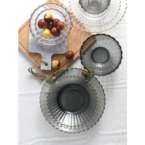 Nordic Style Phnom Penh Glass Dishes Plate Home Kitchen Tableware Salad Bowl Dessert Bowl Fruit Snack Plate