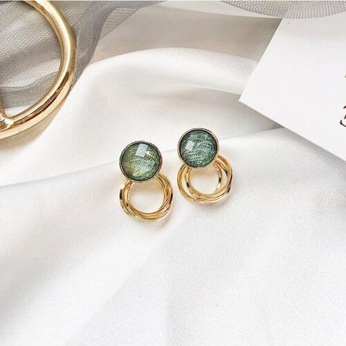 Womens Fashion Earrings Vintage Green Brushed Stud Earrings Girl Round Geometric Earrings Jewelry Accessories for Women