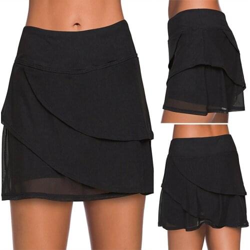 ELOS-Women Sexy Swimwear Beach Shorts Conservative Half Skirt Swimsuit Beachwear High Waist Leggings Black