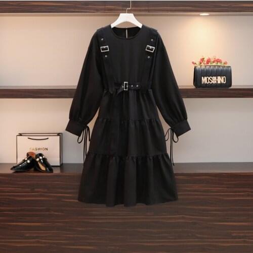 Zoki Cotton Black Women Dress Metal Cool Casual O-neck Solid Gothic Style Japan Street Clothes Plus Size Summer Fashion New 2021