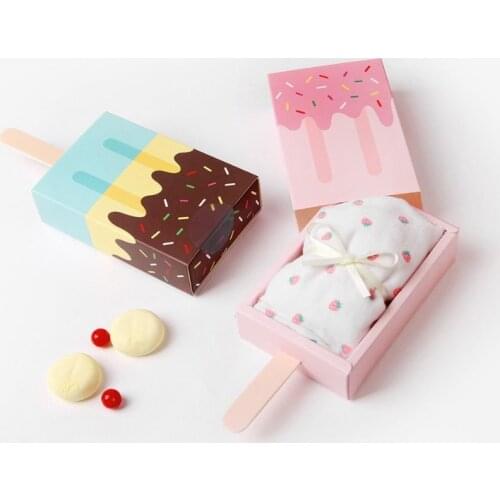 10pcs Ice Cream Shape Candy Boxes Kraft Bag Paper Popcorn Box Goodie Bags Gift Bag Kids Party Favors Candy Bag Birthday Decor