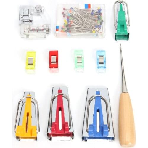 11pcs/set Multifunction Domestic DIY Sewing Machine Accessories with Bias Binder Foot Tape Maker Awl Ball Pins Clips
