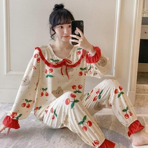2021 Spring Autumn Long Sleeve Print Pajama Sets for Women Korean Sleepwear Suit Pyjama Loungewear Homewear Pijama Mujer Clothes