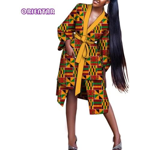 African Ankara Print Dress Women African Clothes 2021 Fashion Sexy V Neck Robes Plus Size Dashiki Dress for Women WY9131