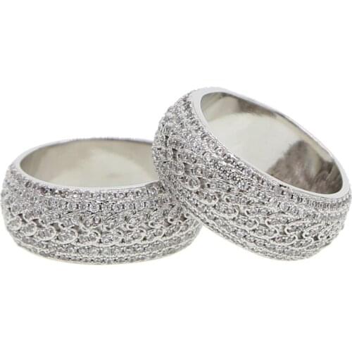 Us size 7 8 9 10 silver color clear cubic zirconia sparking bling iced out men boy Cuban link chain engagement band ring