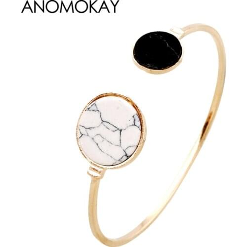 Fashion Black and White Round Rhinestone Classic Women Cuff Bracelet Gold Color Open Jewelry Gift Bangle Pulseira Feminina