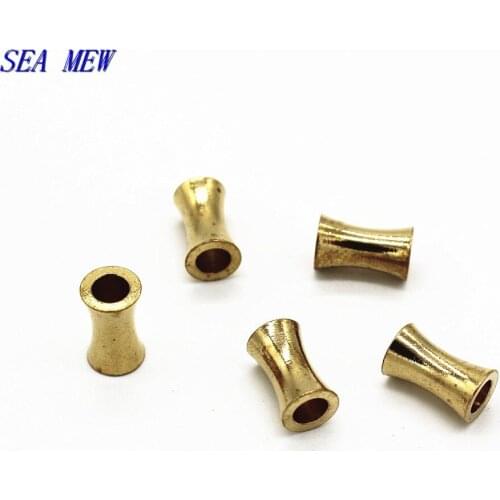 SEA MEW 100 PCS 6*10.5mm Metal Raw Brass Spacer Beads 3.5mm Hole Beads Nepal Beads DIY Parts For Jewelry Making