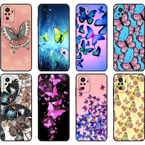 Black tpu Case For Xiaomi Redmi 9T Case Redmi Note 9T Note 10 5G 4G Pro 10S Case Butterfly Flower