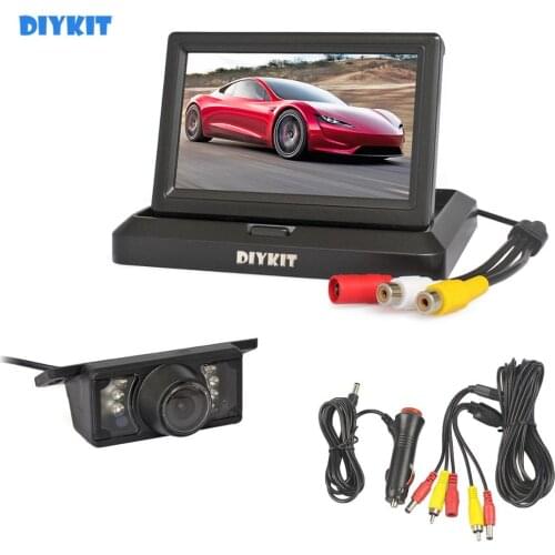DIYKIT Wired 5" Foldabel Car Monitor Waterproof IR Night Vision Backup Reverse Camera Car Rear View Camera