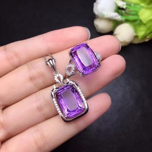 8 carat gem.Natural Amethyst jewelry, ring necklace, 925 silver, rose silver. Simple style