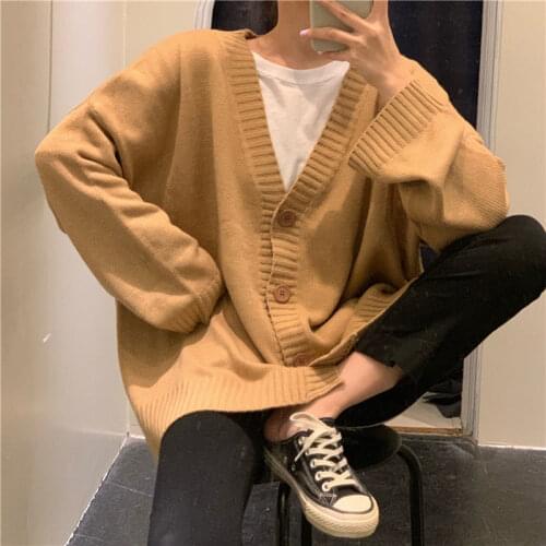 Woman Sweaters Cardigan Coat Womens Loose Button Knitted Cardigan Womens Top Loose V-neck Sweater