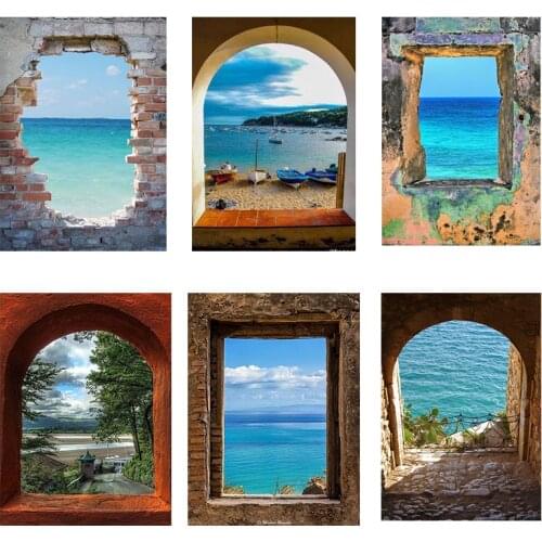 5D DIY Full Square Drill Stone Beautiful Out Window Seaside Scenery Round Diamond Painting Cross Stitch Diamant Embroidery