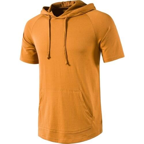 New Fashion Mens Gym Active Short Sleeve Lightweight Hooded T-shirt Casual Outdoor Sports Top Tees Male Pullovers