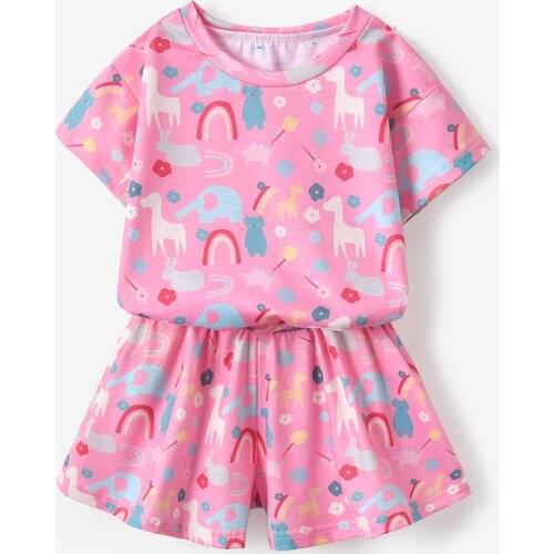 Ma&Baby 1-6Y Summer Toddler Kid Girls Pajama Sets Cartoon pattern T shirt shorts Sleepwear Casual Clothing DD43